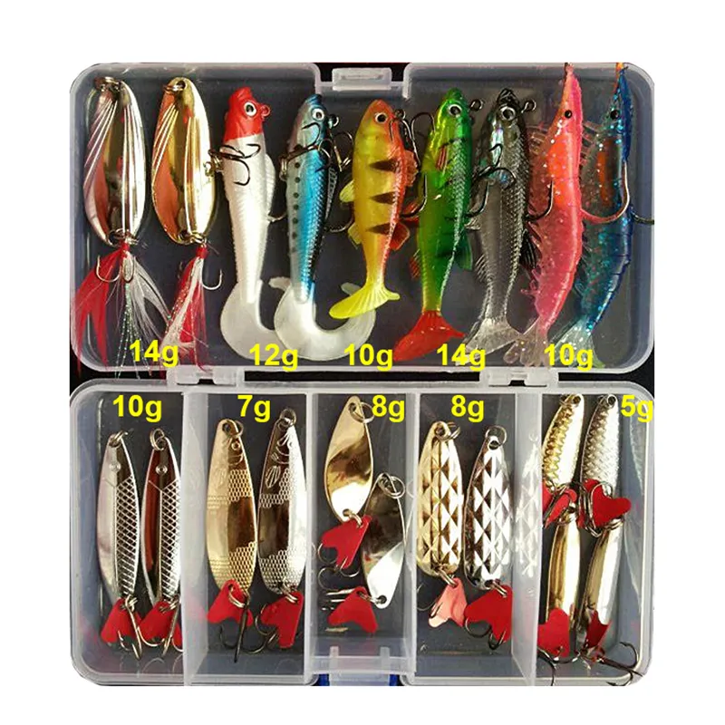 Brilliant Metal Jig Spoon Fishing Lure Set Wobblers Kit Pike Spoon