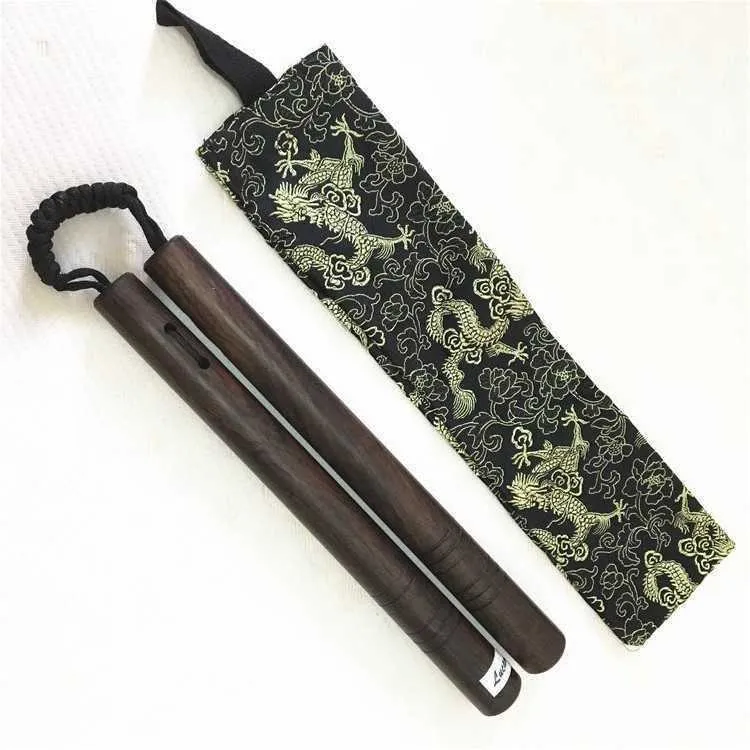 Retail/wholesale wooden nunchakus ebony wood rope diamond knot wood rope two section stick nunchaku combat nunchuck with bag 