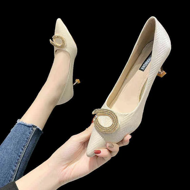 2021 Summer New Women Buty Kobieta puste skórzane sandały cienki obcina krążkowa wskazana palec palec mody High Heels G220520