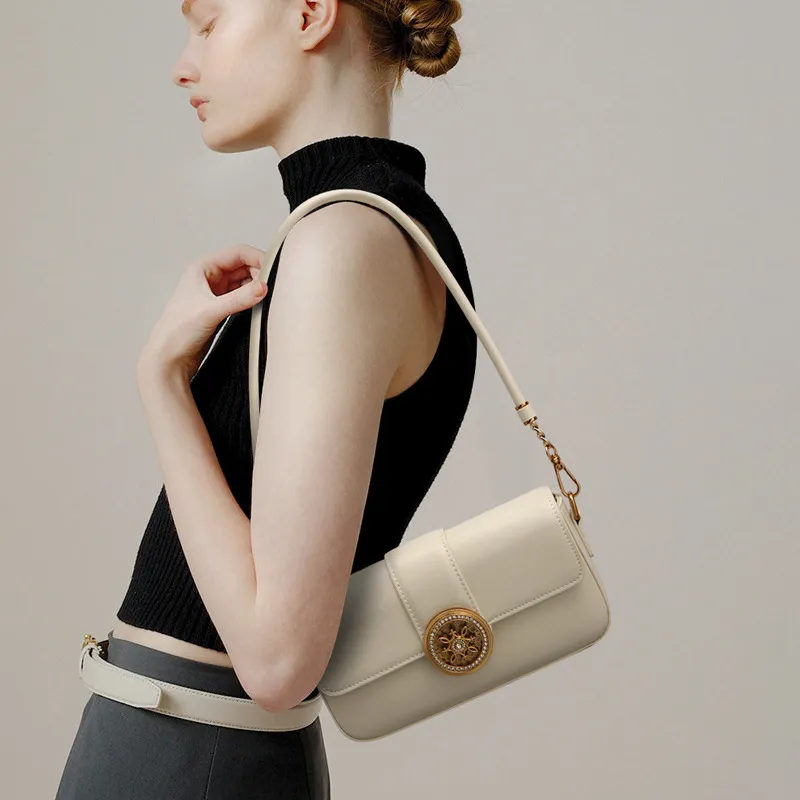 Bolsa de axilas para mulheres clássica bolsa de ombro bolsa de ombro com fivela de metal