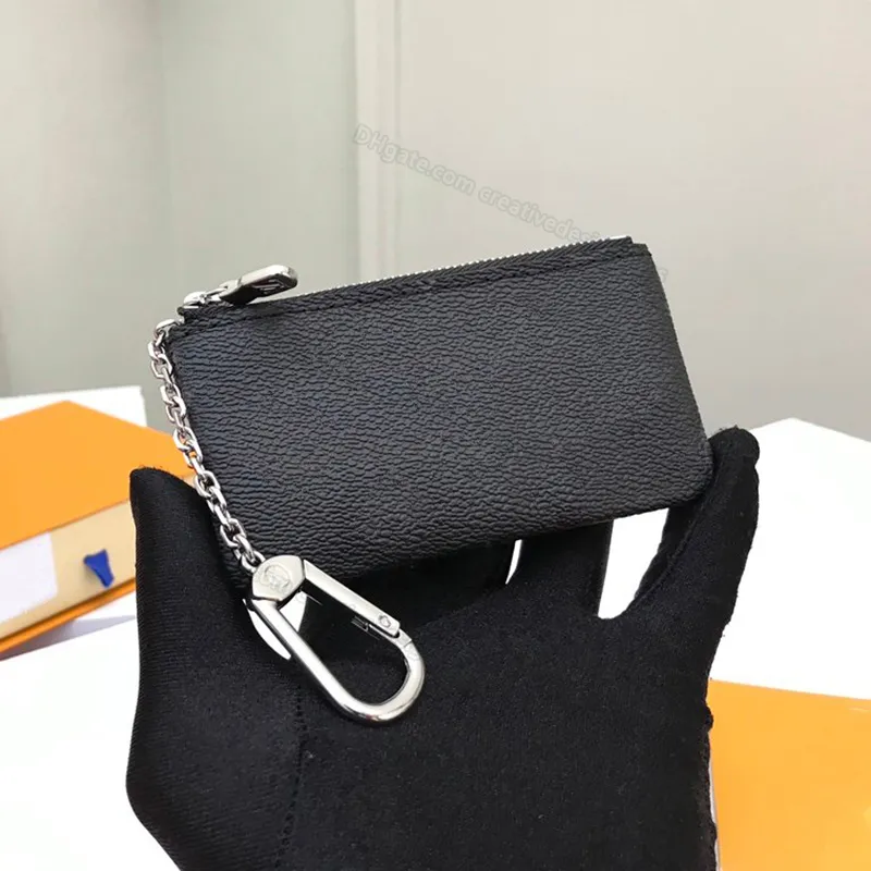 Anahtar torba cüzdanları M62650 Pochette CLES Tasarımcı Moda Bayanlar Mens Anahtar Yüzük Kredi Kartı Tutucu Para Çantası Lüks Mini Cüzdan Çantası Tahıl Kahverengi Tuval 12cm L264