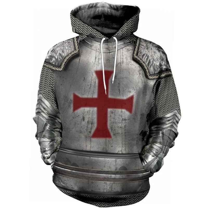 High Quality Knights Templar 3D Printed Oversized Hoodie Men For