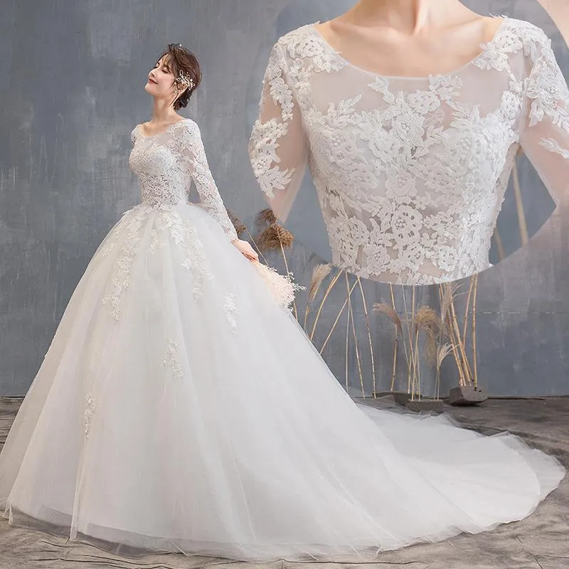Other Wedding Dresses O Neck Long Sleeve With Train Beautiful Embroidery Lace Bridal Ball Gown Plus Size Custom MadeOther