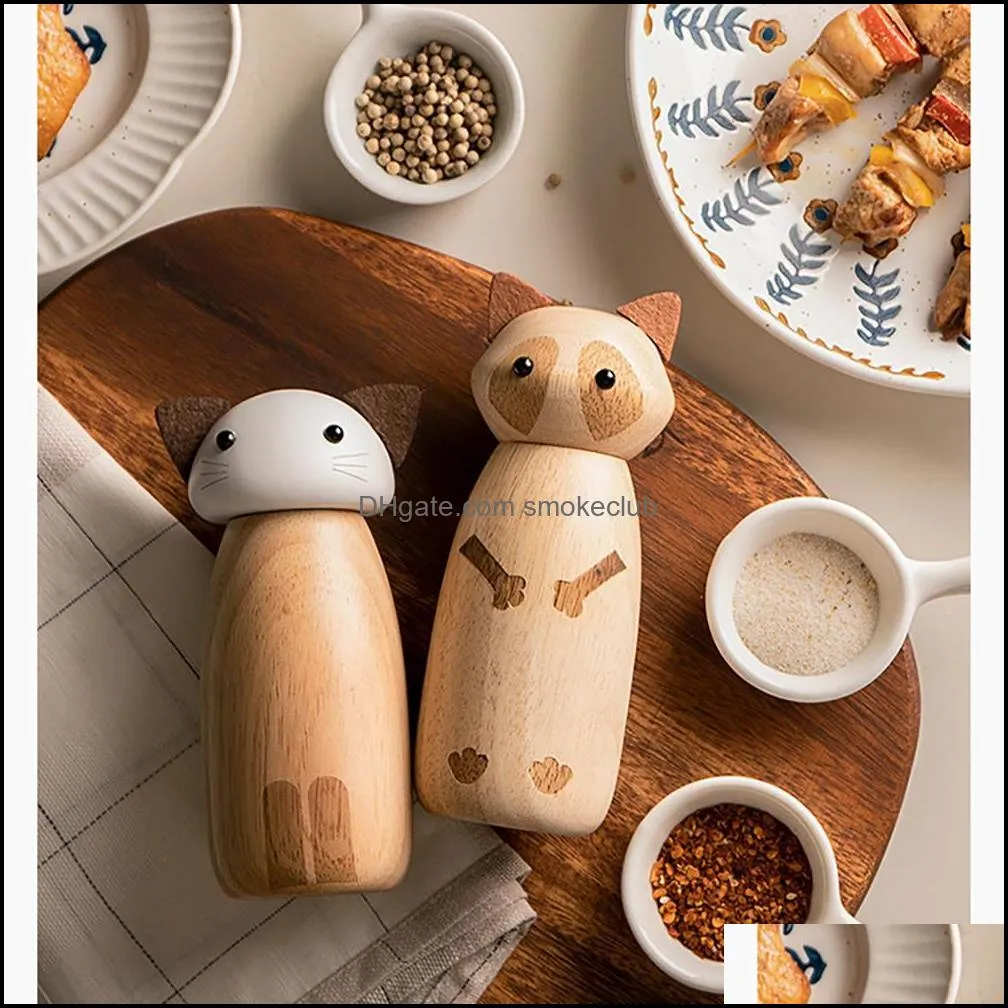 Cat grinder kitchen pepper sea salt grinding mills bottle wooden seasoning jar new RRE13368