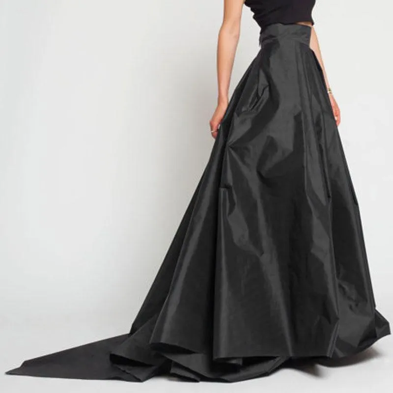 Skirts England Style Ball Gown Maxi Skirt Black High Waist Pleated Long With Train Gothic Ladies Formal Party 2022