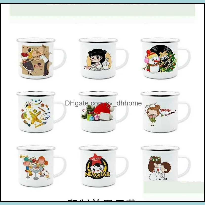 12oz Sublimation enamel mug cup tumbler with handle heat transfer sublimated coffee mugs sublimation blanks drinking cups RRA12909