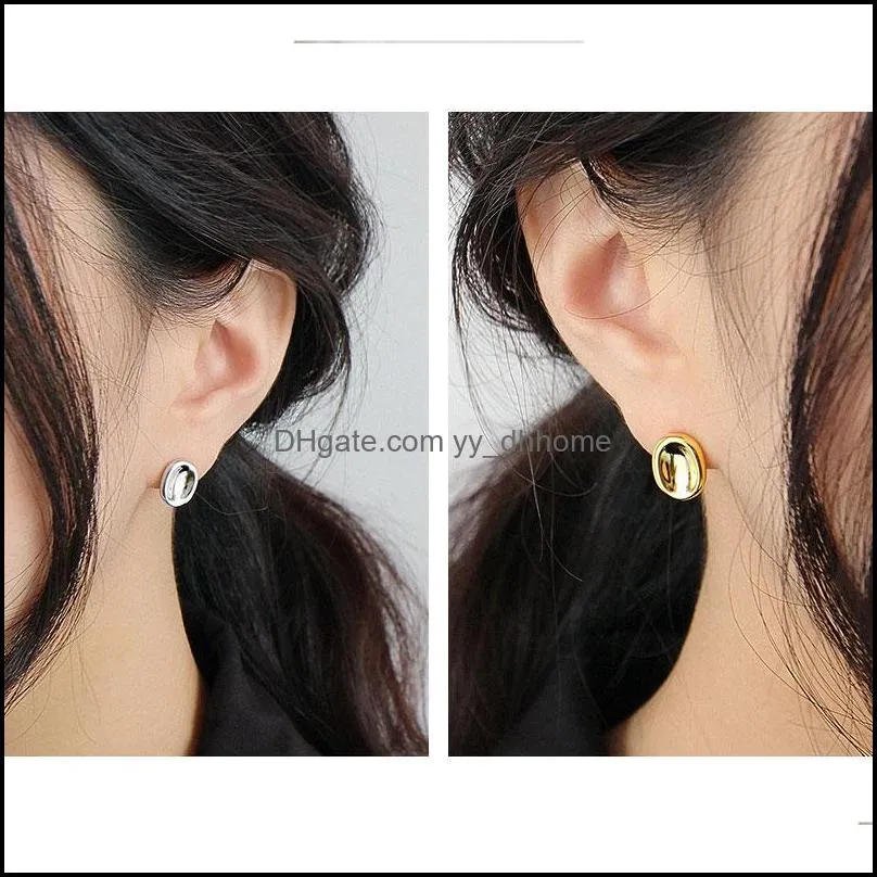 100% Genuine 925 Sterling Silver Stud Earrings For Women INS Minimal Geometric Oval Bead Earring Fine Jewelry Gift YME485