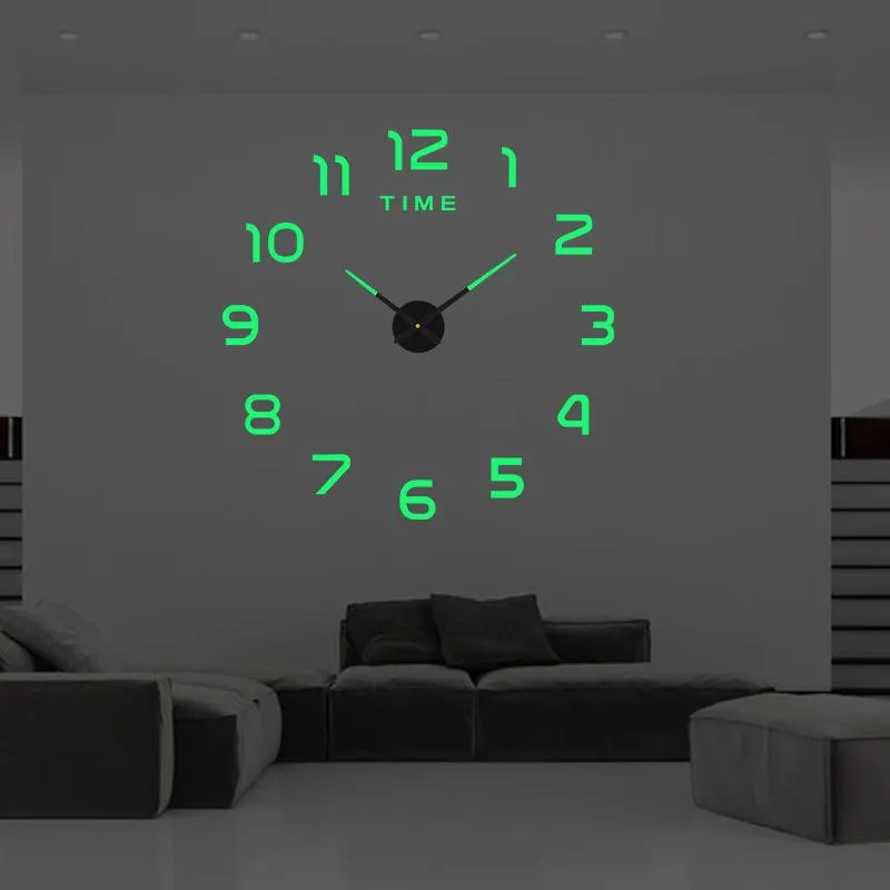 Zegary ścienne świetliste zegar duży zegarek Horloge 3D DIY Acryl Mirror Naklejki kwarcowe Duvar Saat Klock Modern Mute Digital Clockwall Clockswa