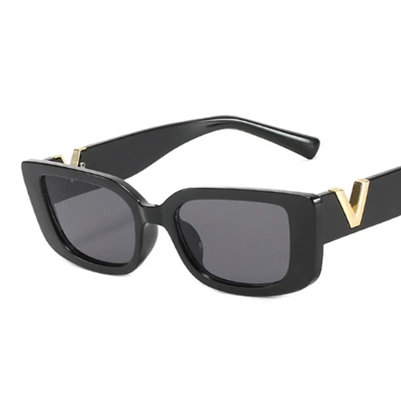 Solglasögon Retro Rektangel Kvinnor Designemall Frame Sun Glasses Ladies Classic Black Square Oculos de Solsunglasses