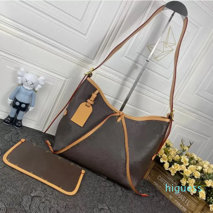 2022-Damen-Designer-Umhängetasche mit abnehmbarer Reißverschlusstasche, brauner Blumendruck, schwarze Blumenprägung, Damen-Luxus-Deisgners-Handtasche, Vintage-Umhängetasche