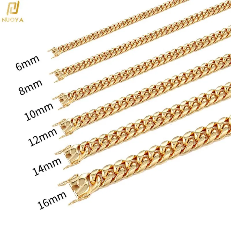Cadenas 6 mm/8 mm/10 mm/12 mm Hip-hop 18k Gold Gold Cuban Link Chain Collar de acero inoxidable Regalo para hombres Mujeres Joyabras de joyería CI2i CI2I