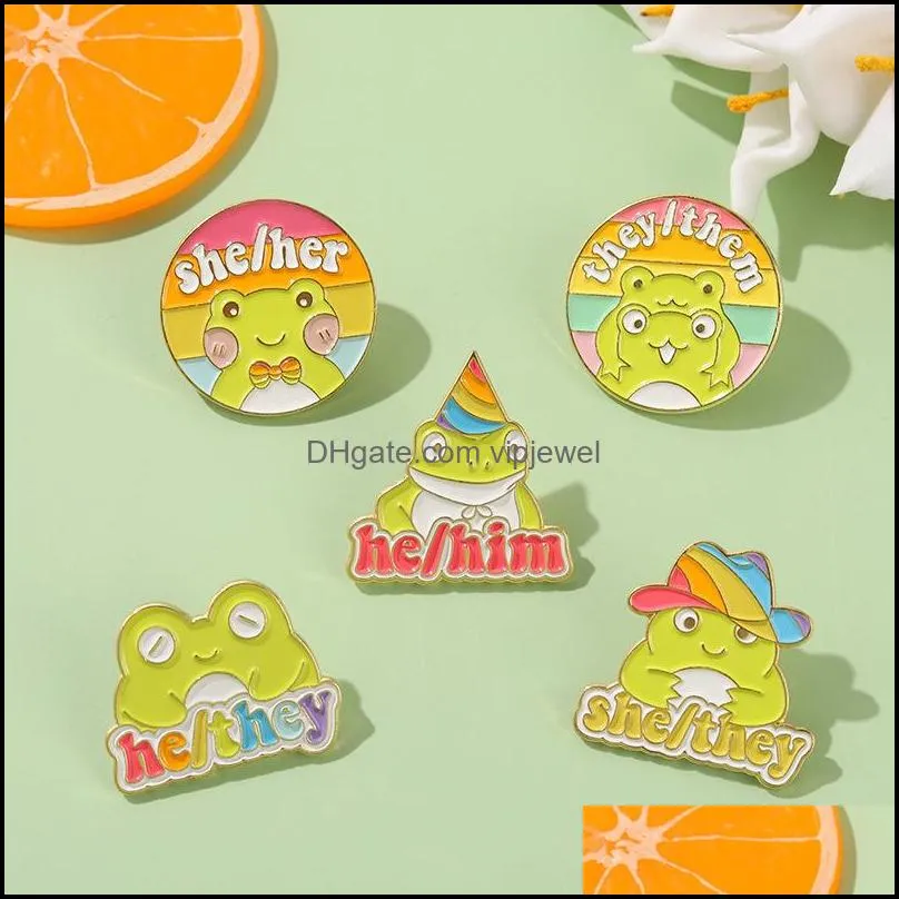 cartoon animal frog circle letters model brooches unisex colorful alloy enamel clothes badge accessories children hat knapsack sweater clothing lapel