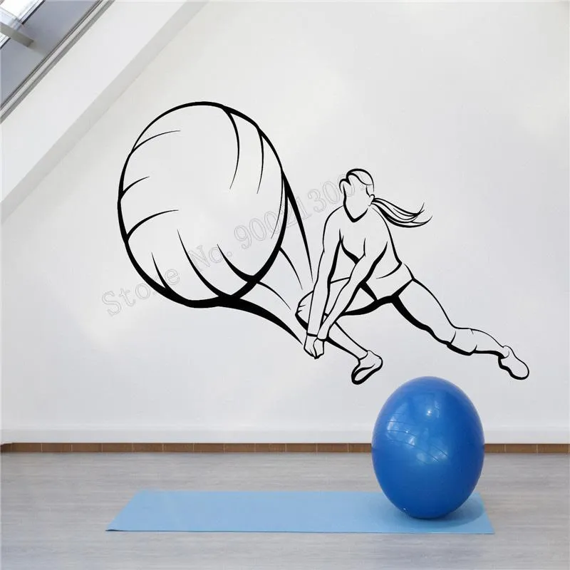 Wall Stickers Art Sticker Girl Sports Room Decoration Volleyball Poster Removeable Decal Player Beach Ball Mural LY415Wall StickersWall