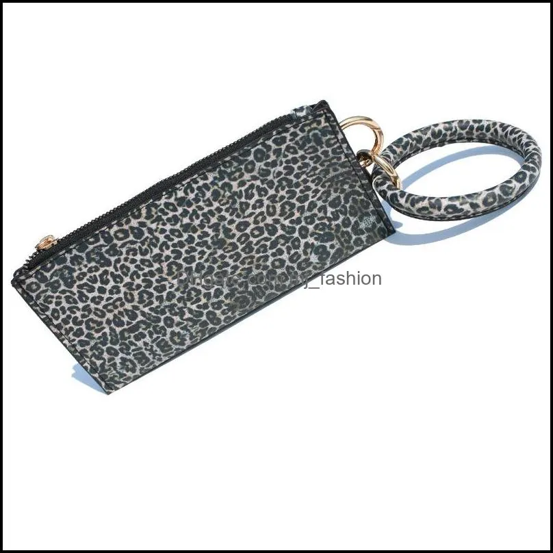 pu leather key ring bracelet wallet wristlet bangle keychain leopard zip long handbag bracelets for women q26fz
