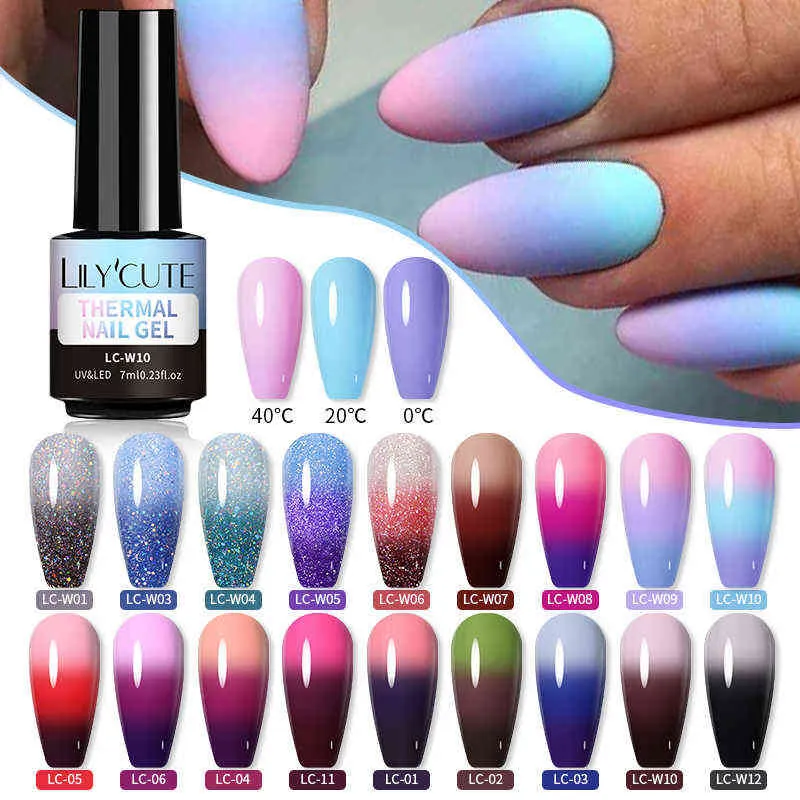 Гель для ногтей Игрушка LilyCute Thermal Polish 3 Слои Температура Блестящие Цветовые Изменение Серии Semi Постоянные впитывающие UV S 0328