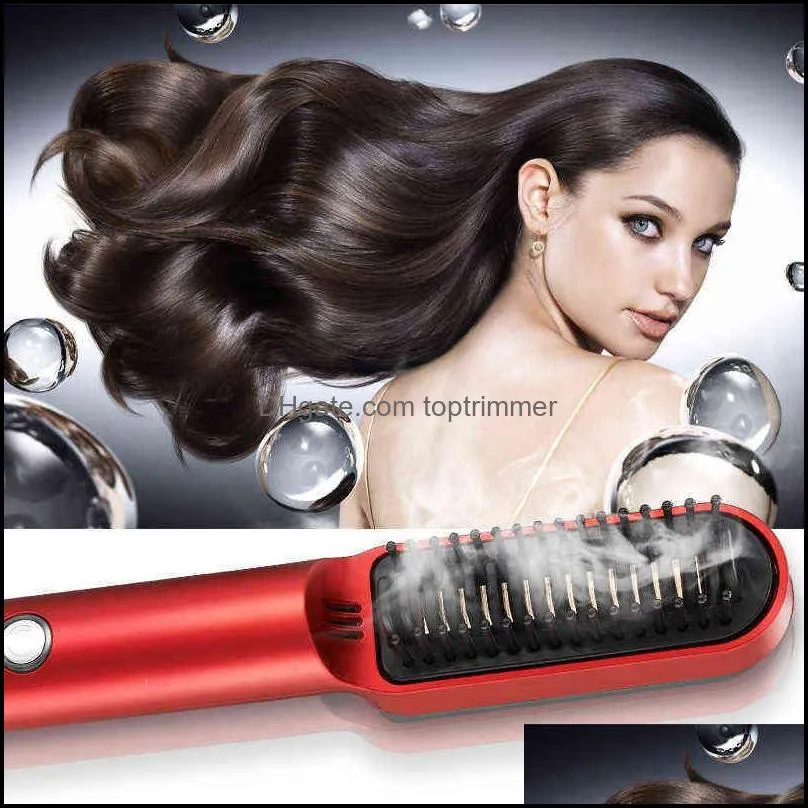 Lazy Wireless Hair Straightener&Hair Straightener Comb Electric Mini Curly Hair Straightener Dual-use Household Tools 220120
