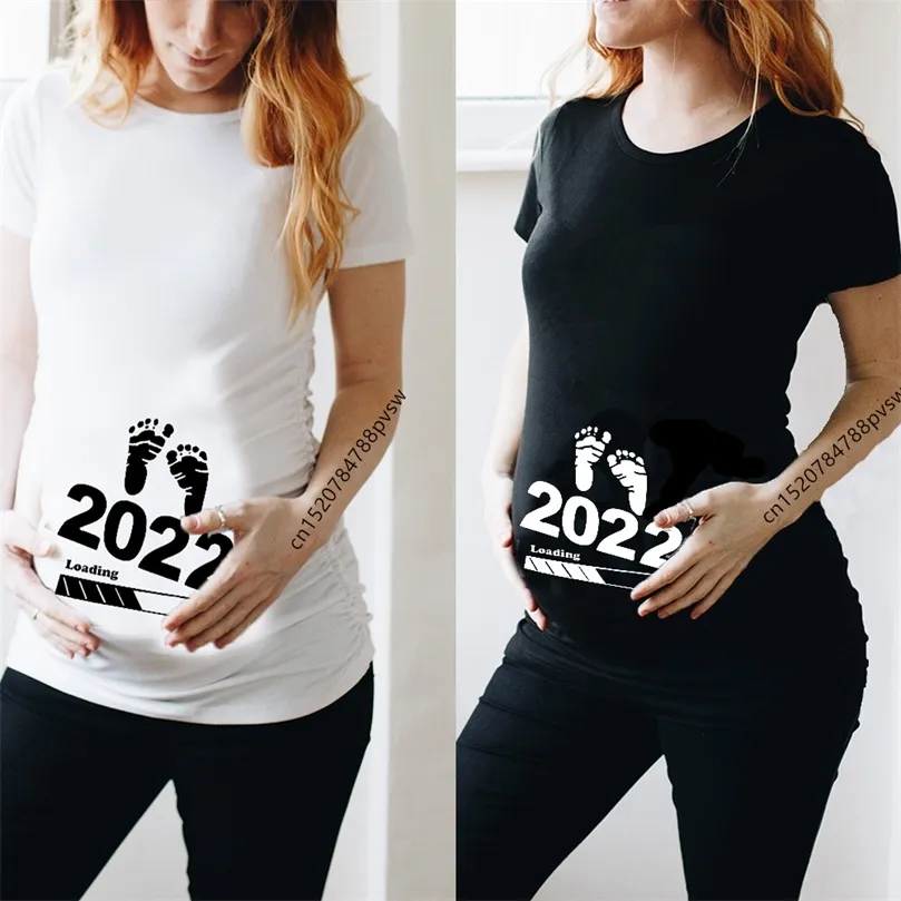 Baby Loading Women tryckt gravid t -shirtflicka moderskap kort ärm graviditet tillkännagivande skjorta mamma kläder 220526
