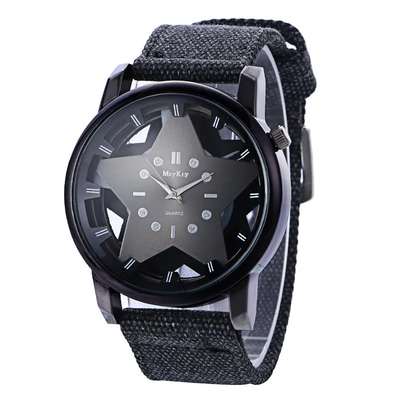 Relojes de pulsera, relojes de mujer, reloj de cuarzo informal grande, correa de lona con estrella de cinco puntas, relojes de pulsera para mujer