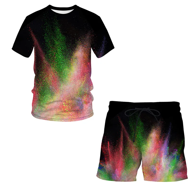 Summer 3D Printed Splash tie dyeing men's suit pattern T shirt short sleeve casual shorts Streetwear Men clothing 220624