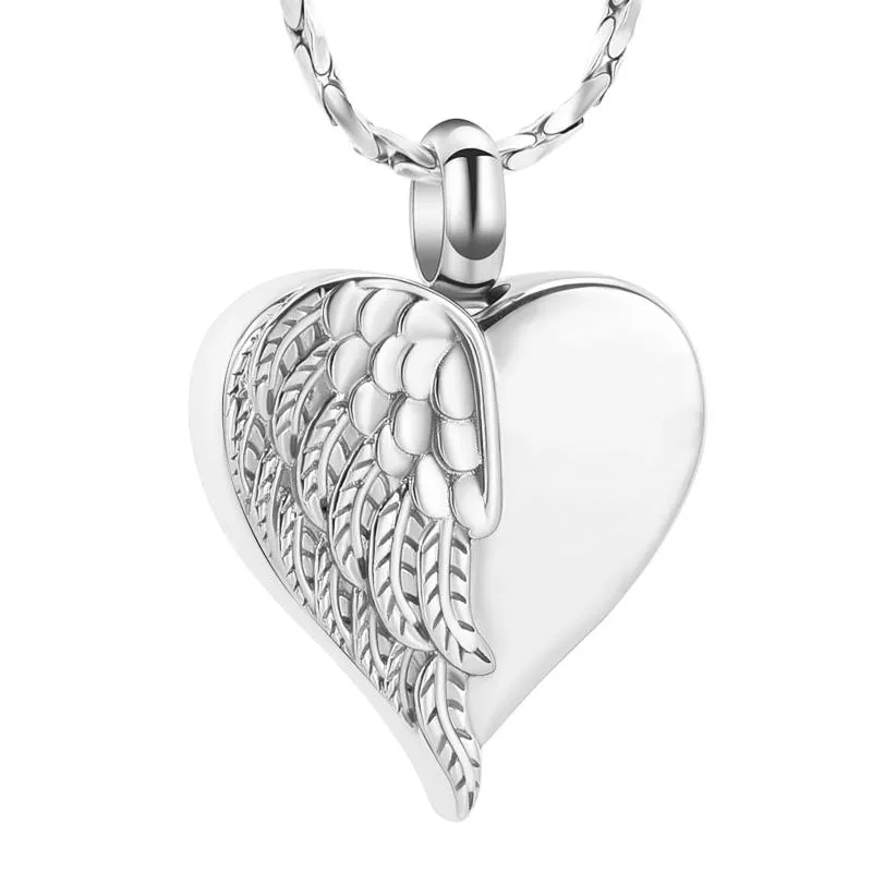 Pendant Necklaces Blank 316L Stainless Steel Angel Wing Heart Cremation Jewelry For Ashes Of Loved Ones Memorial Urn Necklace KeepsakePendan
