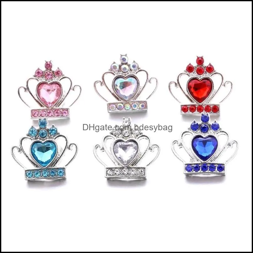 Clasps Hooks Wholesale Zircon Rhinestone Crown Snap Buttons Butterfly Clasp 18Mm Metal Decorative Button Charms For Snaps Bdesybag Dhbyu