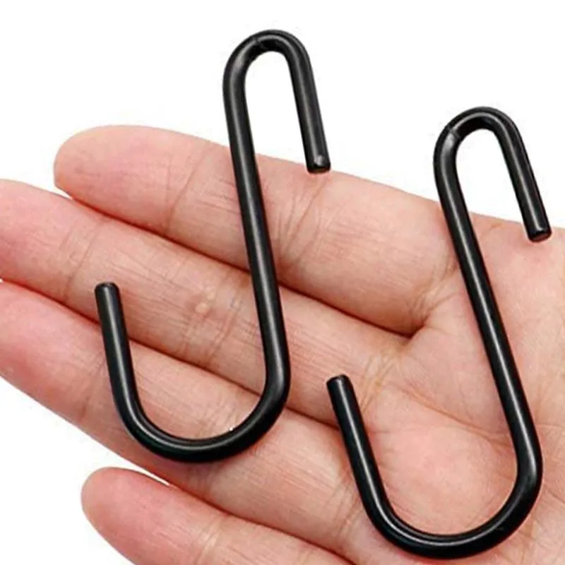 Hooks & Rails 10/15/20/25/30pc Black S Shaped Multifunction Stainless Steel Wall Hook Household Hanging Door Clothes Handbag HangerHooks