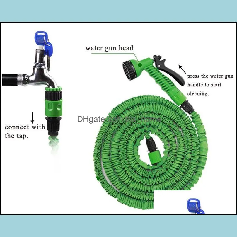 100FT Expandable Flexible Garden Magic Water Hose With Spray Nozzle Head Blue Green with retail box Free Shipping 50pcs