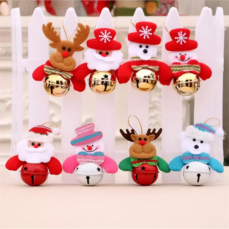 Ornamentos de árvore de Natal Papai Noel/boneco de neve/rena/pingente de urso com sinos decoração de natal decoração de boneca de árvore