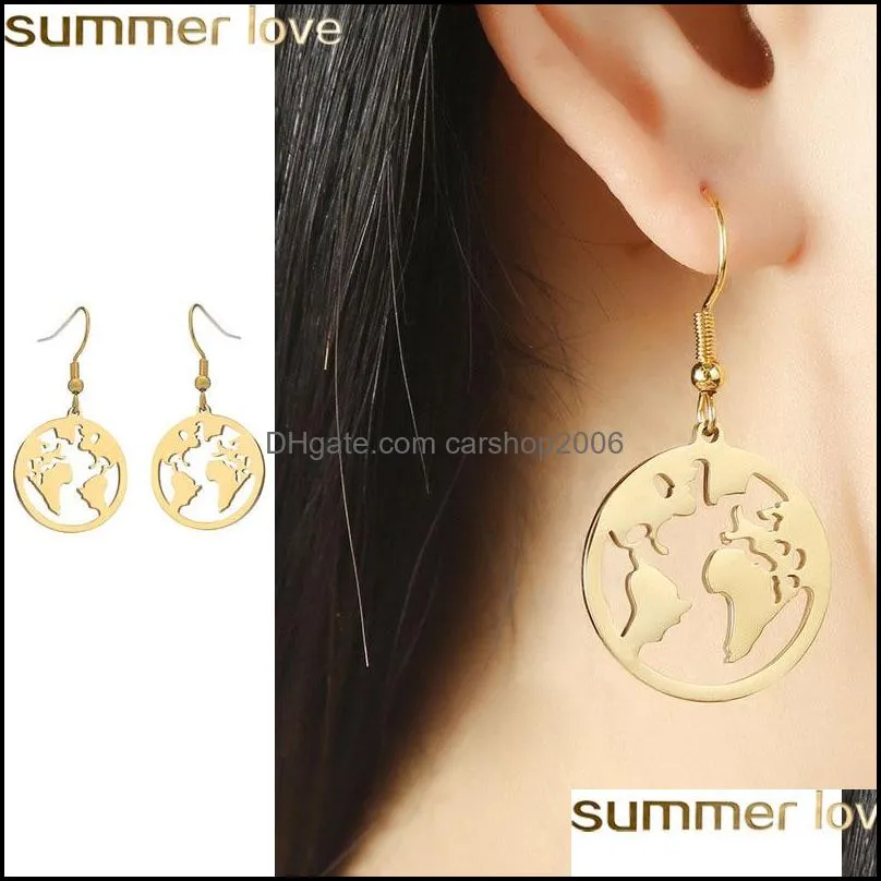 Dangle Chandelier Earrings Jewelry Vintage Hollow World Map For Women Geometric Round Simple Personalized Earring Gifts Drop Delivery 2021