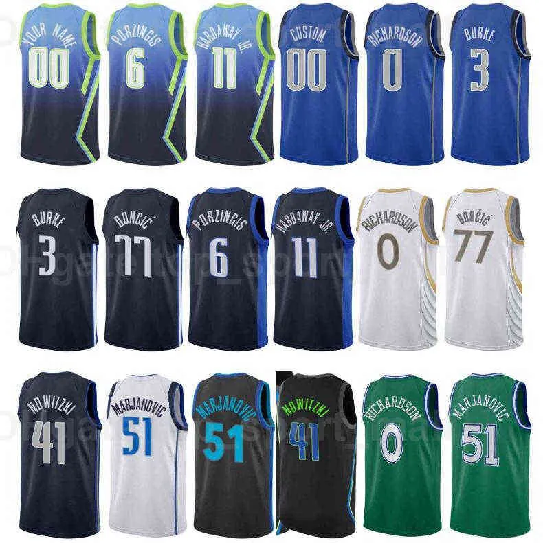 Basket stampato Jalen Brunson Jersey 13 Dorian Finney-Smith Dirk Nowitzki Maxi Kleber Dwight Powell Boban Marjanovic Blue White Gree