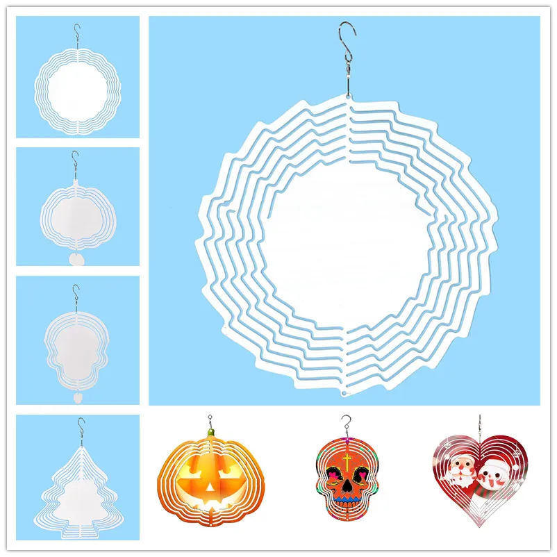 10inch Sublimation Wind Spinner 3D Aluminum Wind Spinners Hanging Garden Decoration for Outdoor Garden Ornaments for Christmas Hallween