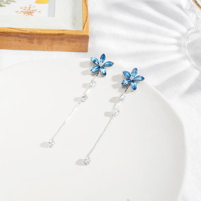 Stud Cherry Blossom Leaf Tassel Earrings Women's Long Ear Line Temperament Zircon Party Jewelry Gifts 2022Stud