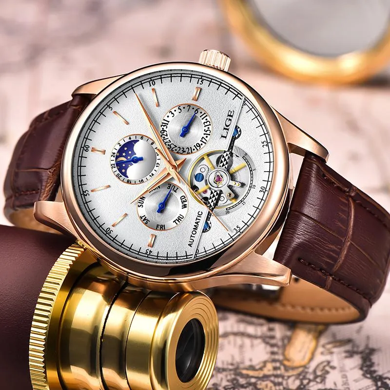 FORSINING Montre mécanique automatique, cadran bleu, montre squelette,  tourbillon mécanique, montre tendance pour homme, date, jour, robe cadeau  pour homme : : Mode