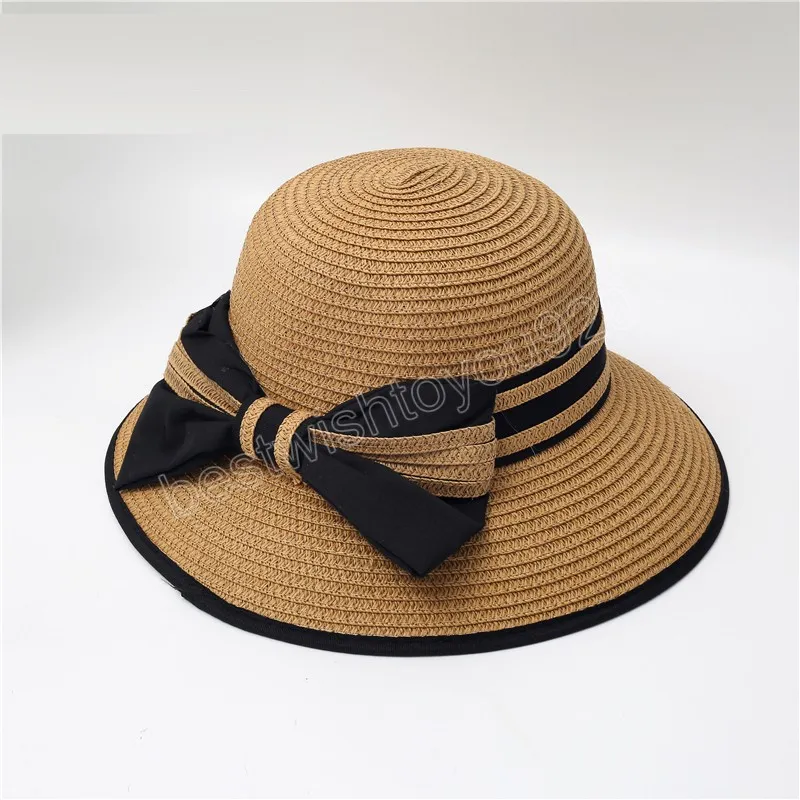 Kvinnor Sommar Sun Hat Wide Brim Strand Hattar Tjej Utanför Travel Straw Cap Casual Bow Hat