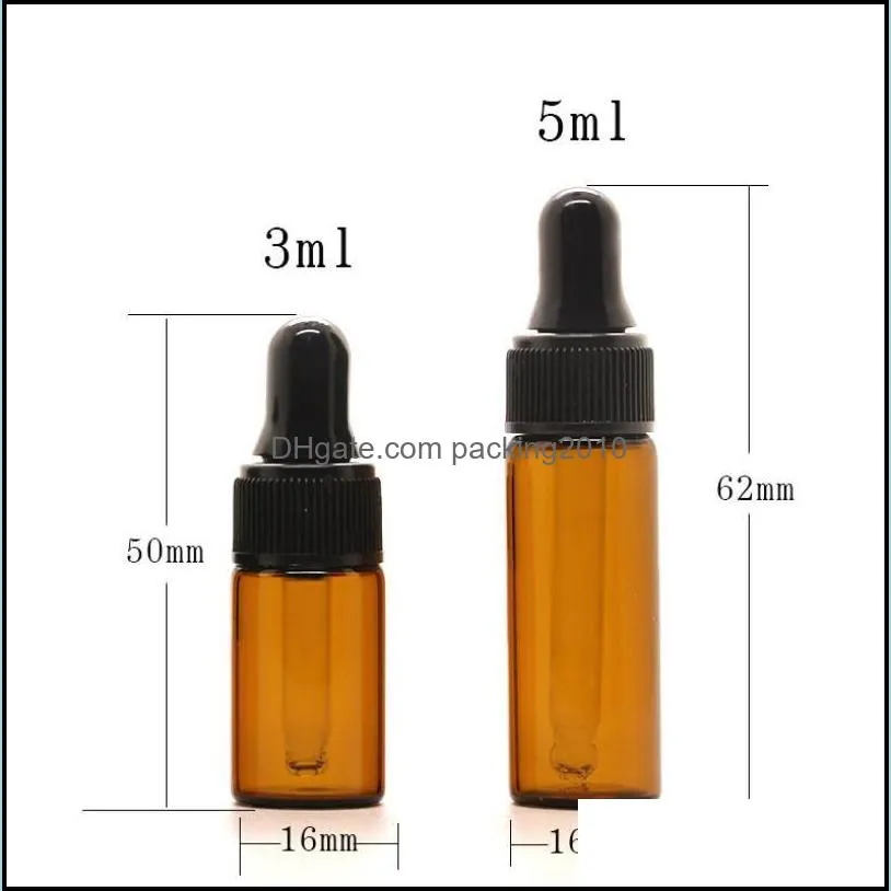 2 3 5 ML Mini Amber Glass Essential Oil Dropper Bottles Refillable Empty Eye Dropper Perfume Cosmetic Liquid Lotion Sample Storage