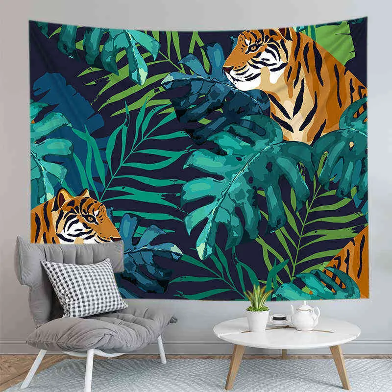 Mysterious Forest Carpet Wall Hanging Jungle Animals And Plants Tapestry Living Room Bedroom Home Decoration Wall Cladding J220804