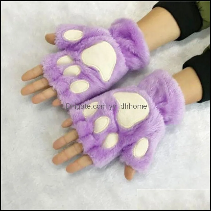 Five Fingers Gloves Fashion Girls Lovely Cat Claw Plush Mittens Warm Soft Short Fingerless Women Leisure Bear Half Finger Gifts