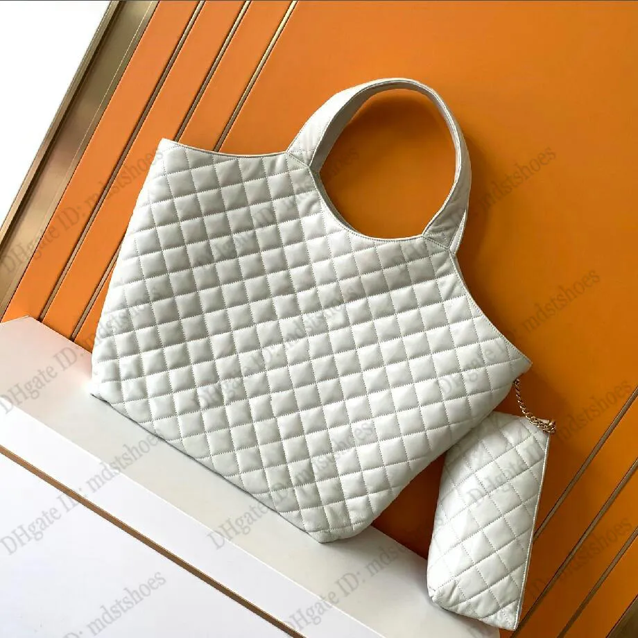 Icare Diamond Lattice Quilted Sheepskin Tote Bag With Zipper New Clutch