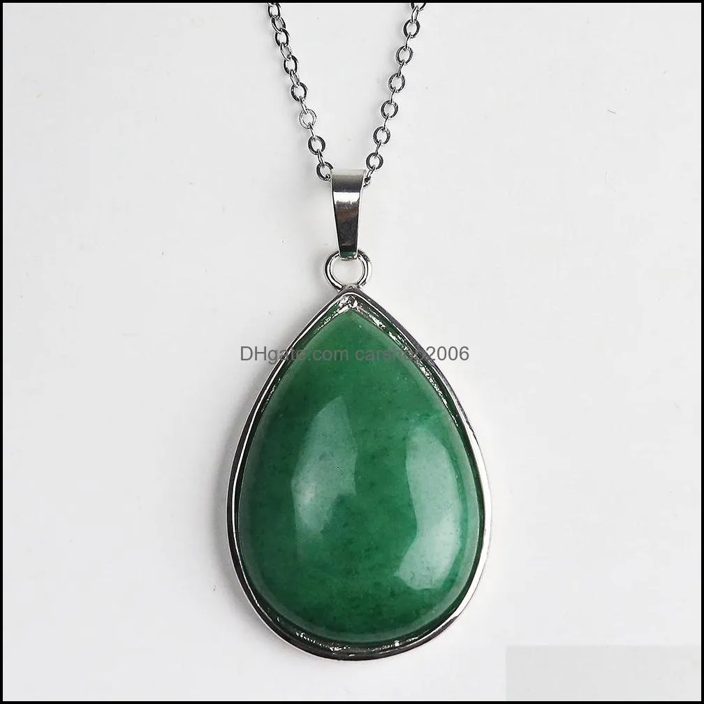 water drop natural stone opal crystal pendant necklace chakra healing jewelry for women men carshop2006