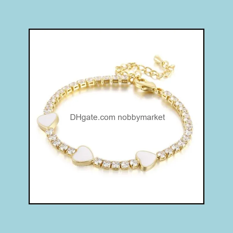 Charming Women Bracelet Yellow Gold Plated Heart Bling CZ Tennis Bracelet for Girls Women Nice Gift