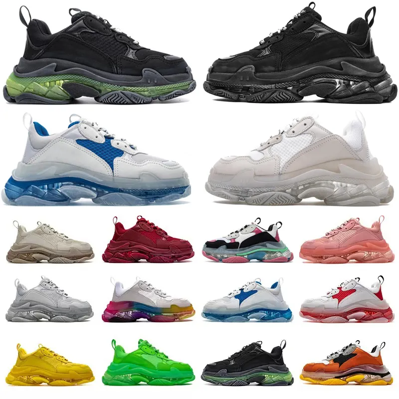 17FW Triple S Men Women Dad Casual Shoes Sneaker Clear Bubble Bottom Fashion Black Red Pink Green Yellow Grey Multi Color Old Grandpa Trainer Sports Sneakers