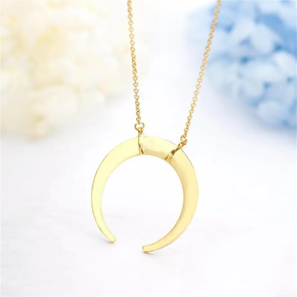 Statement Horn Crescent Moon Pendant Long Chain Necklace For Women Simple Jewelry Birthday Gift Kolye Bayan Necklaces219k222E