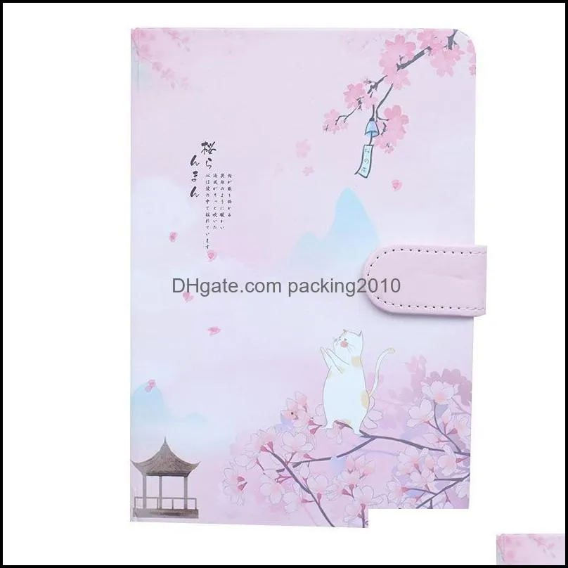 Notepads Japanese Cherry Blossom Hand Account Book  Girl Thickened Grid Diary Notebook Cute Color Page Stationery Kawaii Planner