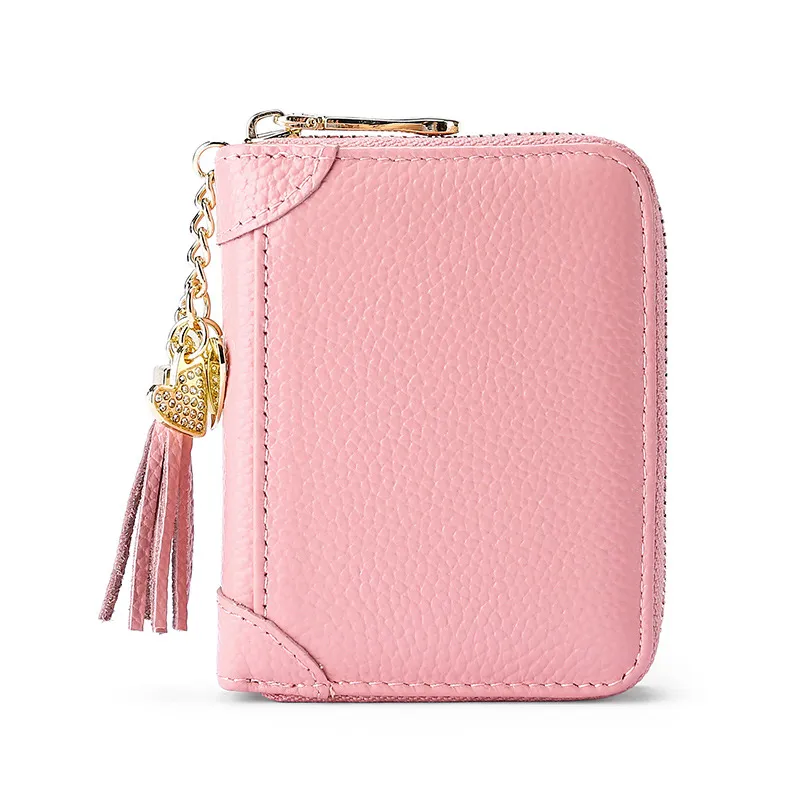 Leather ladies money designer RFID bag tassel wallets top quality square women coin purses