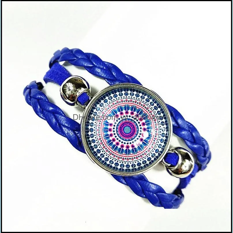 Charm Bracelets 1pc 2021 Style Bandanna Bracelet Mandala Flower Buddhism Zen Blue Red Purple Pink Glass Hand Chain Gift1