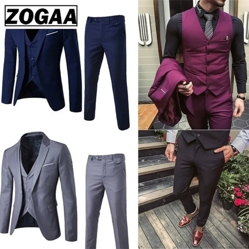 ZOGAA MENS BLAZER WEDDING GROOM SUITS PLUSサイズ3ピーススーツセット男性