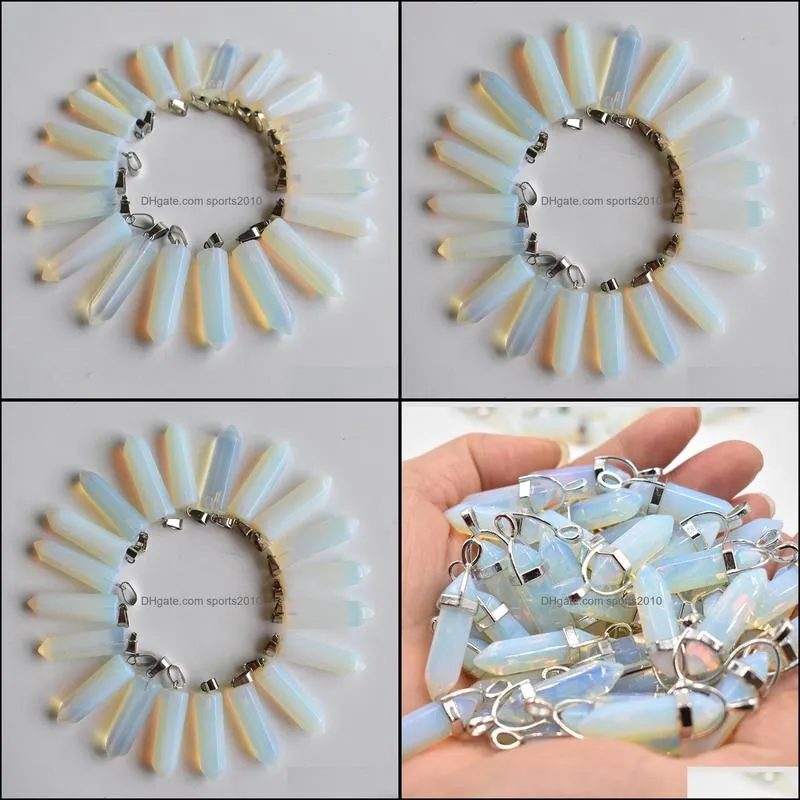 wholesale glass crystal opal stone hexagonal pillar charms point chakra pendant fashion good quality for jewelry making