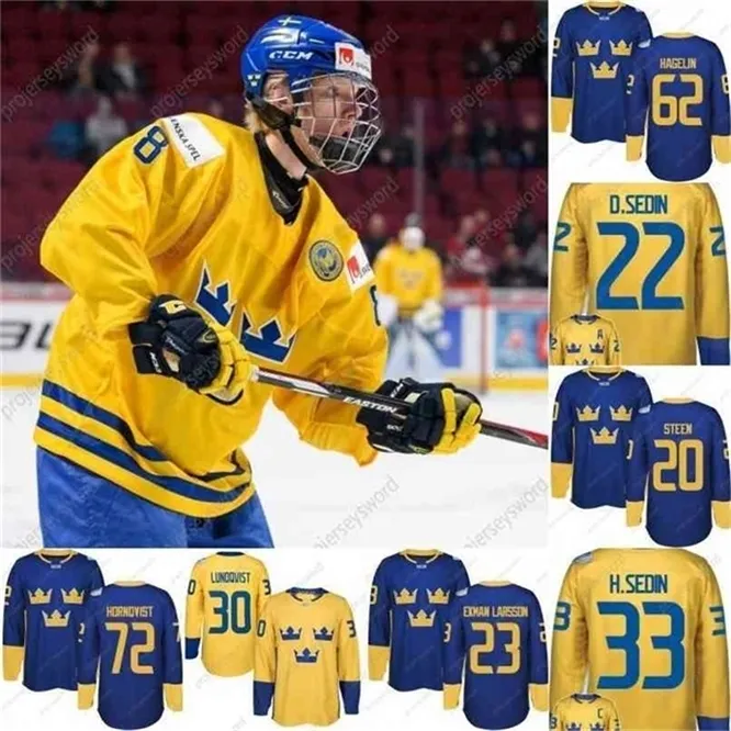 CeUf # 8 Rasmus Dahlin Équipe Coupe du Monde Suède Maillots de Hockey Kruger Ekholm Forsberg Stralman Hjalmarsson Landeskog Hedman Maillot de Hockey Personnalisé