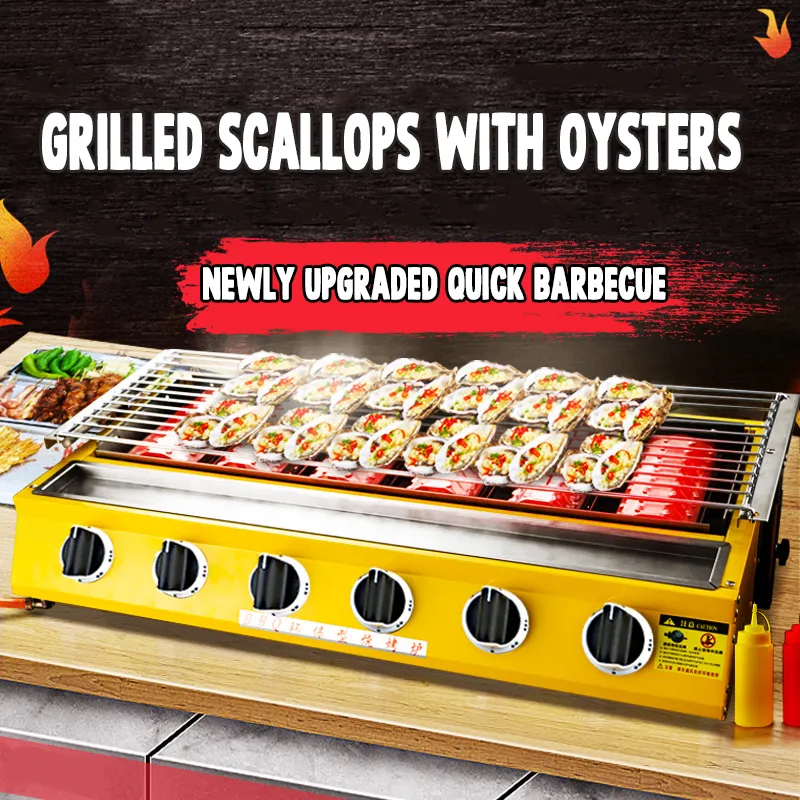 Gas Barbecue Stove Commercial Barbecues Kebab Machine Roast Oyster Scallop Night Market Stall Barbecue Stoves Stainless Steel