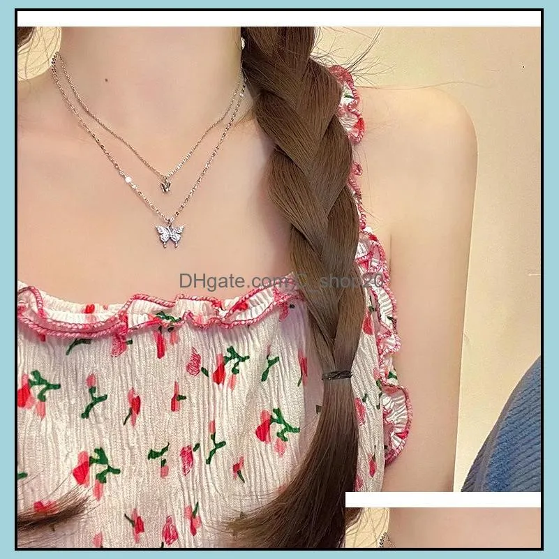 double-layer diamond-studded butterfly necklace japan and south korea spring and summer new trendy necklace female ins korea wild cold wind cshop20arbone